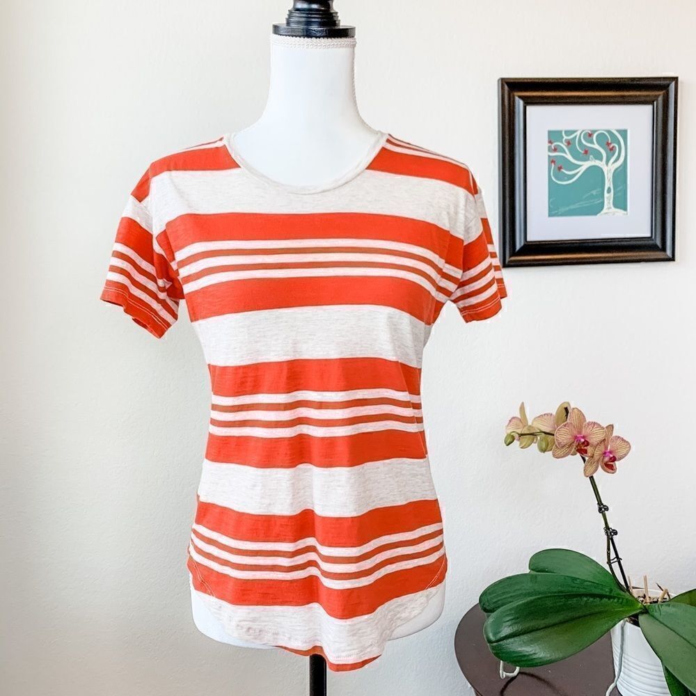 🍋 Madewell White & Orange Stripped Tee